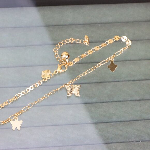 "Rose Gold Butterfly Charm Anklet in Dual Link Design, XPAL1189 - Picture 11 of 12